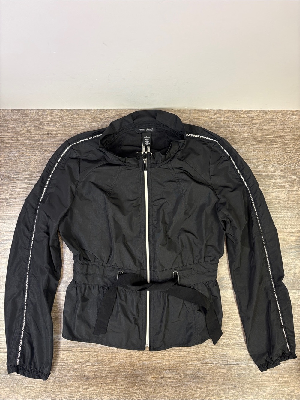 White House Black Market Black Zip Front Peplum Windbreaker Jacket Size 4